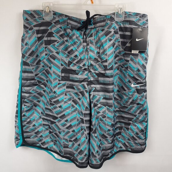 Nike Mens Blue Grey Geometric Print Logo NWT Sz XXL Swim Shorts - Picture 1 of 12